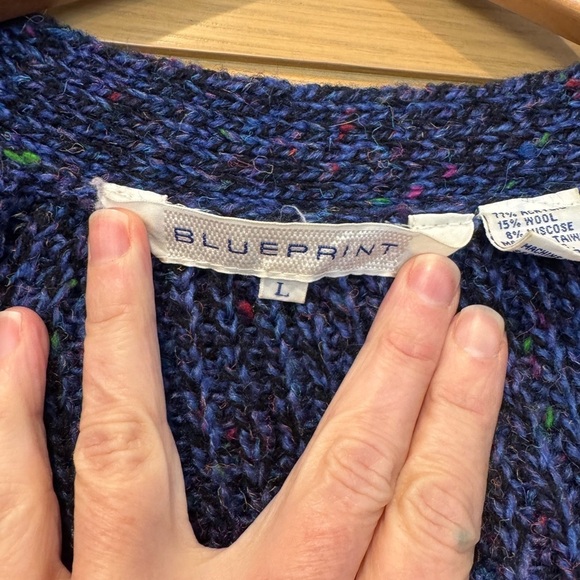 Vintage Blueprint Wool Blend Button Front Cardigan with Pockets / Large - Picture 4 of 13